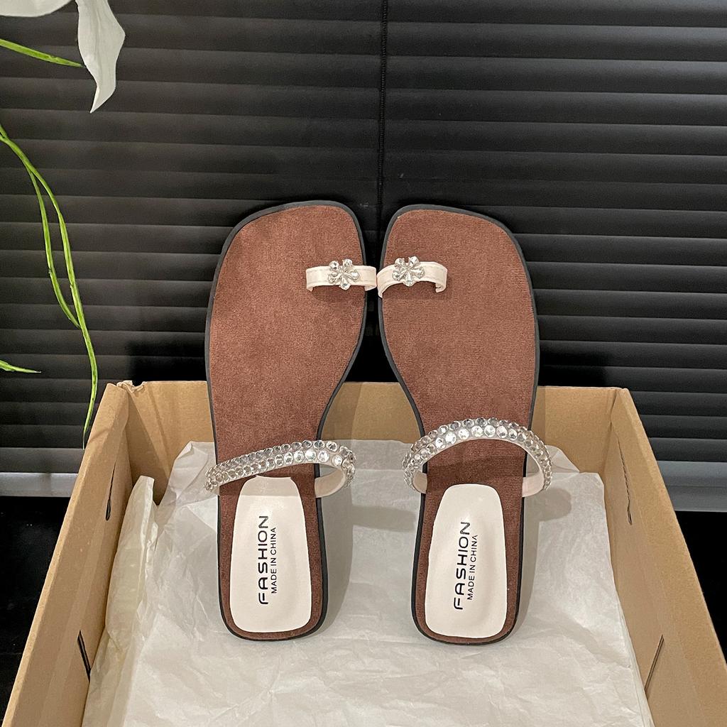 Popular Black Retro One-word Wedge Slippers Summer Wear with Skirt Non-slip French Sandals