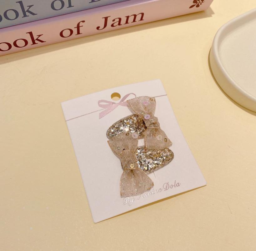 1pair Newfashion Glitter Headwear Clip for Children Baby Girl Princess Series Kawaii Cute Hairpin Mesh Bow Side Clip Headwear