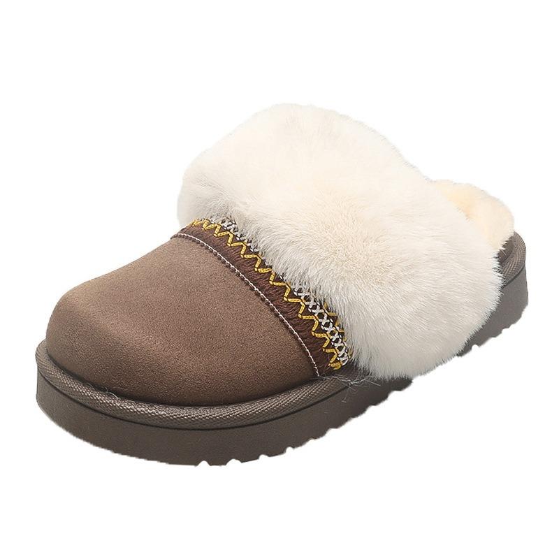 Fleece cotton slippers wear new flat-bottomed thick-soled large-size cotton slippers with one foot, lazy shoes