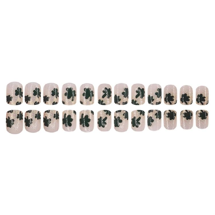 24 Pcs Glittering Press On Nail Saint Patricks Day Stick on Nail Shamrocks Full Cover False Nail Manicures Supplies