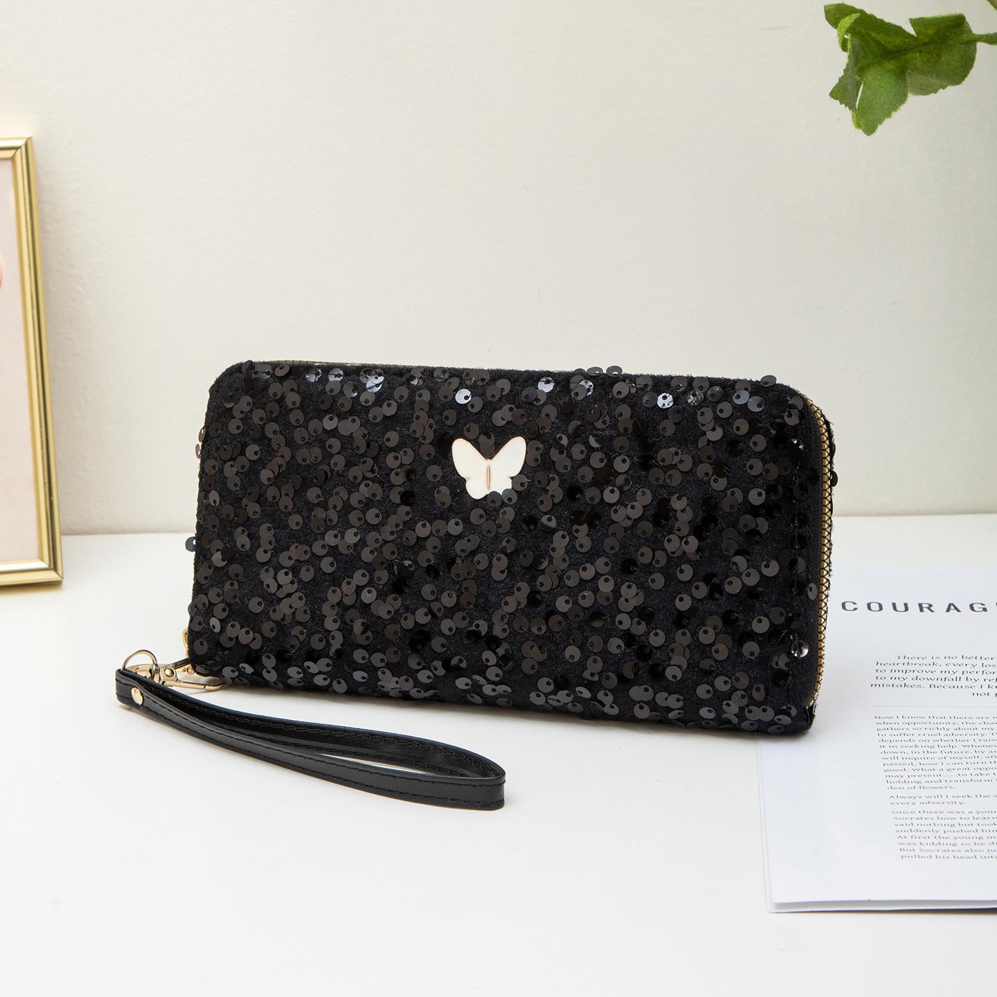 

Women s long sequin wallet stylish wallet high-end women s handbag Card ID Holders Cute butterfly Wallets Female Coin Purse