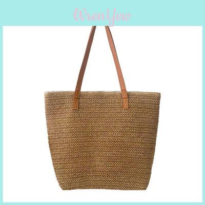 Woven Straw Tote Bag With Large Capacity For Beach And Casual Daily Use