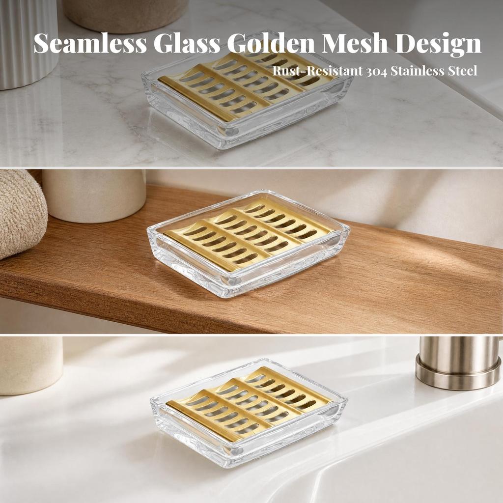 Bathroom Accessory Transparent Rectangular Soap Dish with Slotted Drain Modern