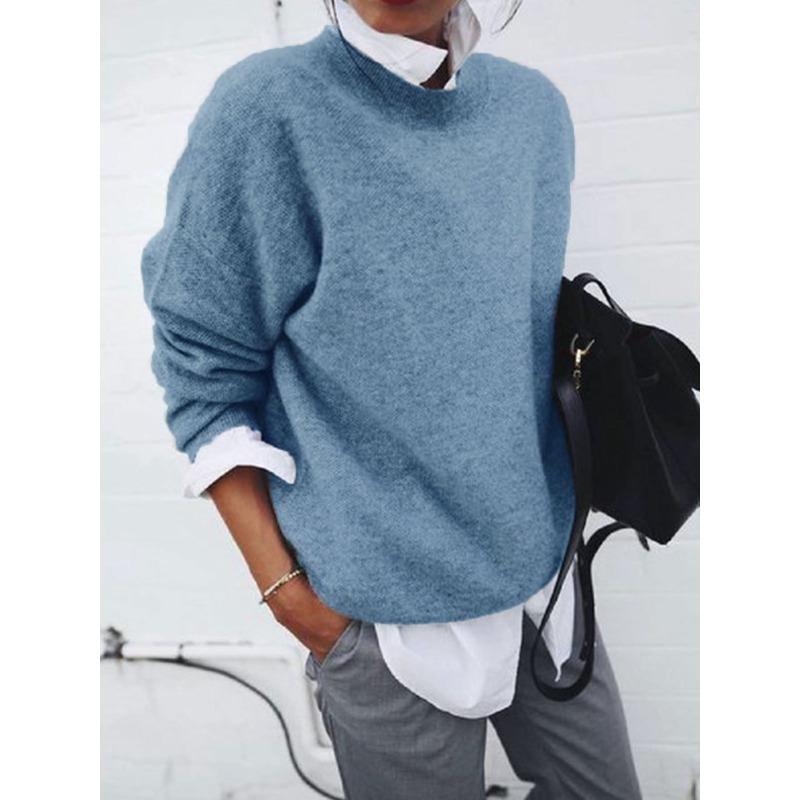 

TIFICY Women s Fashion Casual Fall Winter Solid Color Print Long Sleeve O-Neck Sweaters XXXXXL синій