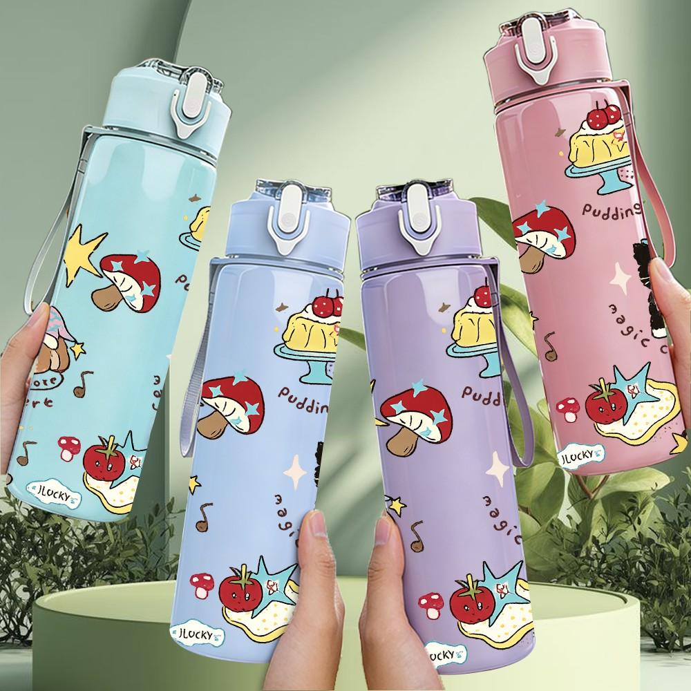 1PC Toy Bear Doll Collage Cartoon Print 750ml Color Plastic Sports Water Bottle Leakproof Flip Straw Lid Suitable for Sports Office Home Use