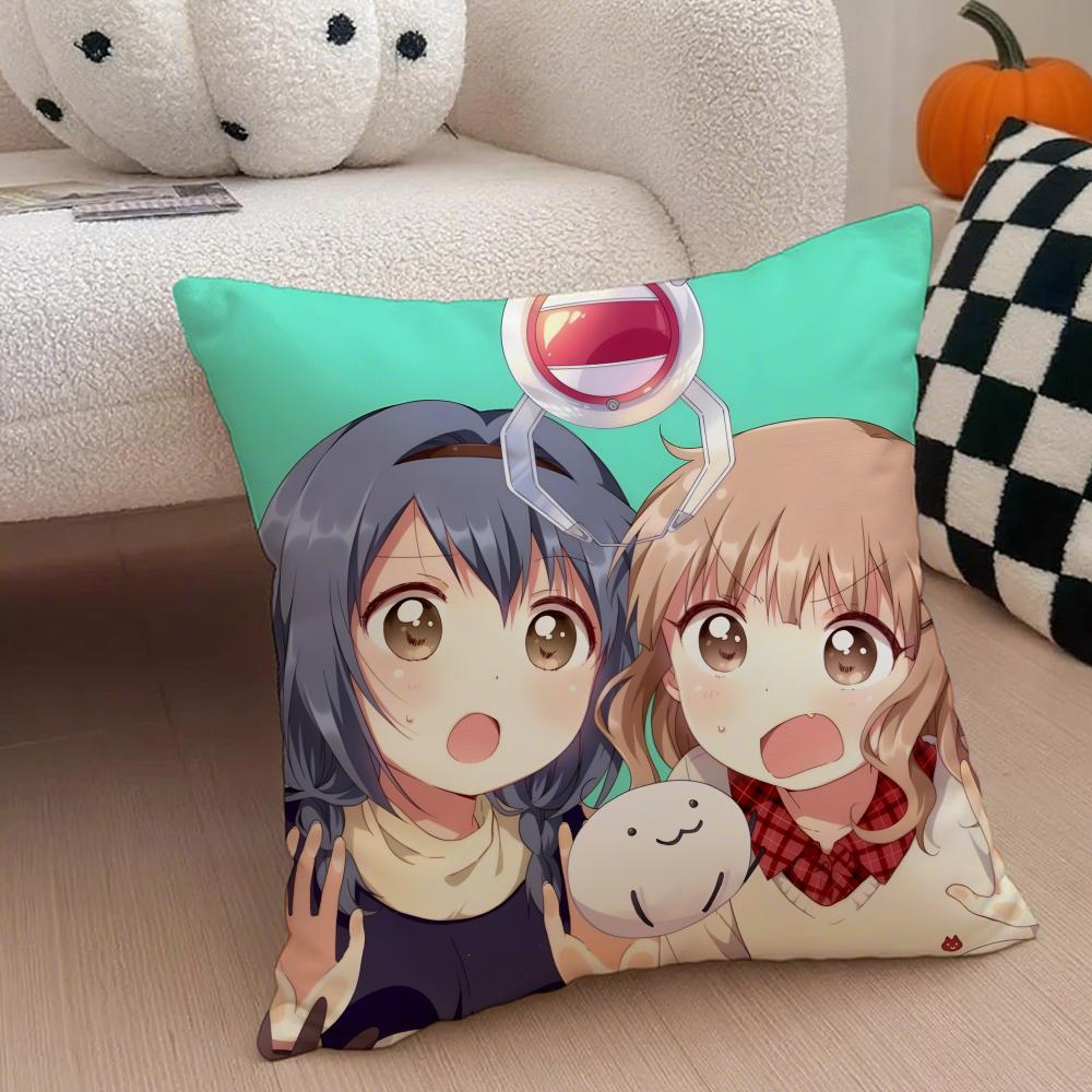 Classic Funny Japanese Anime Y-Yuru Yuri Cushion Cover Throw Pillow Cover Hidden Button Durable Polyester Chair Cushion