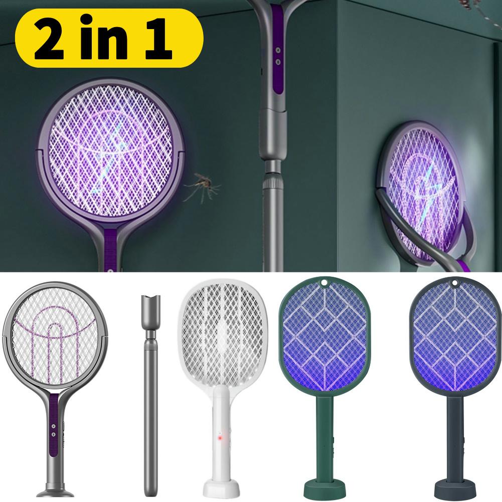 2 In 1 Rotating Head Electric Fly Swatter Rechargeable Fly Zapper Fly Killer and Mosquito Trap Lamp for Home Indoor Outdoor