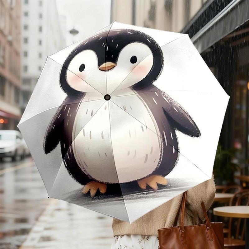 Entzückender Pinguin-Print-Regenschirm - Automatisches Öffnen & Schließen, Outdoor-Schutz, Reiseaccessoire, Leicht & Langlebig 145