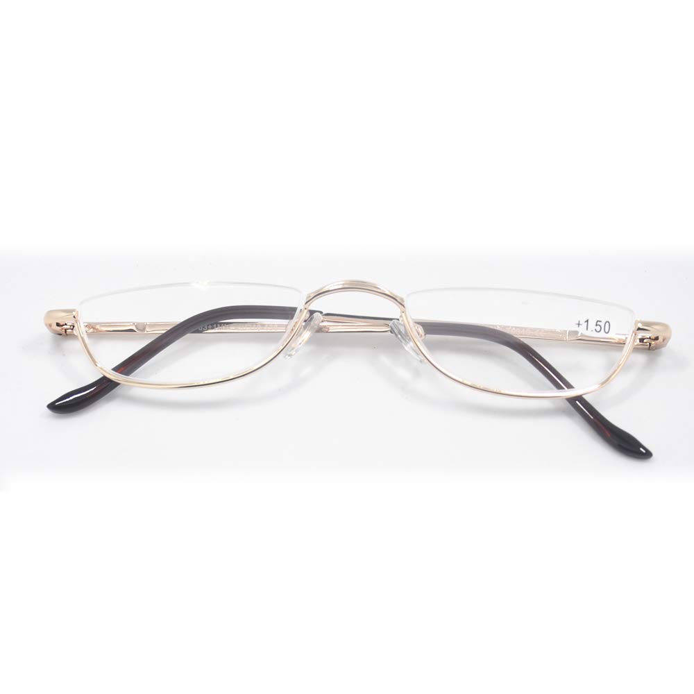 Qi Song Set Retro Glasses Metal Reading Glasses Stylish Reading Glasses Portable Senior Glasses with Case Cloth Prescription To Gold [Qi Song]