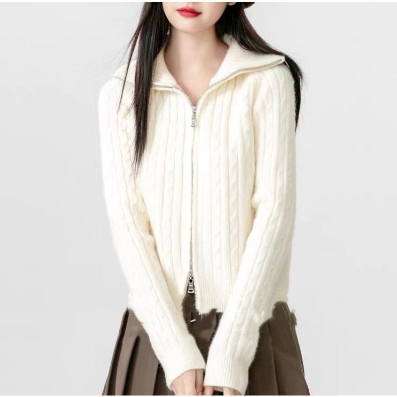 

Autumn and winter new apricot turtleneck sweater jacket women s winter thickened zipper knitted cardigan short top average size бежевый