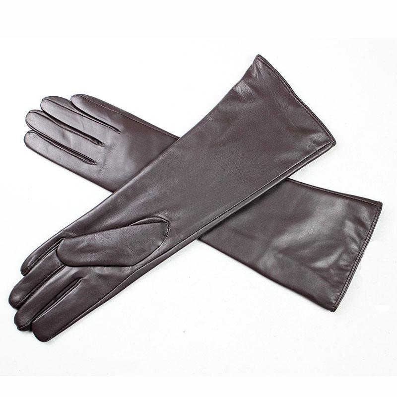 38 CM Long Sheepskin Gloves Women's Fashion Color Leather Finger Gloves With Velvet Lining to Keep Warm in Autumn and Winter