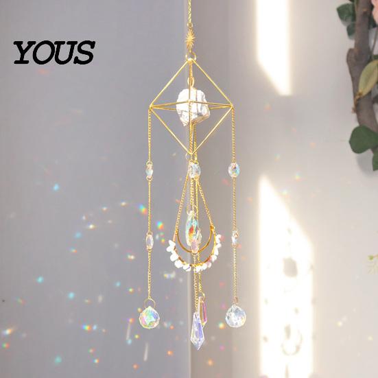 Wind Chime Faux Crystal Suncatcher for Window, Natural Stone Rainbow Maker with Prism Home Decoration Pendant Indoor Outdoor, Home, Garden,