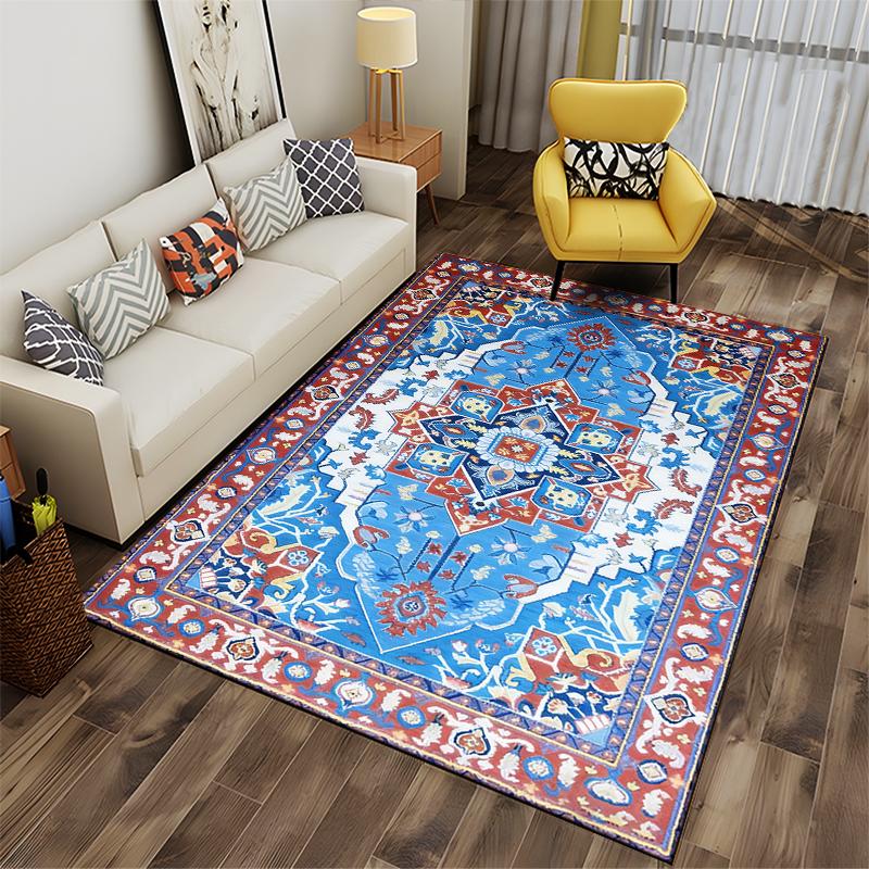 Vintage Style Blue and Red Persian-Inspired Decorative Area Carpet Suitable for use as an anti-slip for living room bedroom sofas