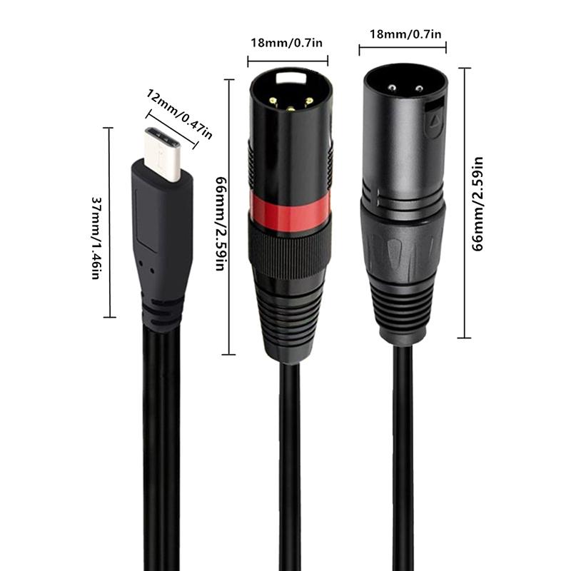 1M Usb-C To Dual Xlr Male Audio Cable Type-C To 2 Xlr Adapter For Tablet Phone Laptop For Iphone For Macbook For Samsung