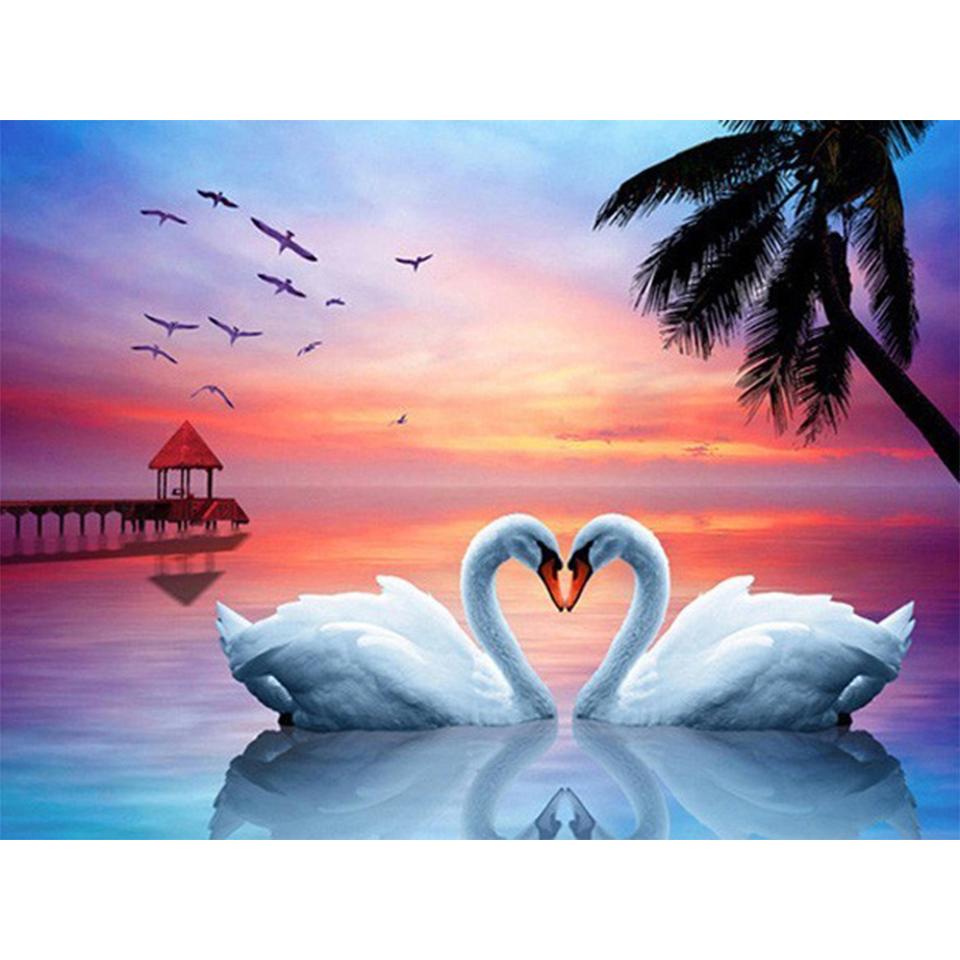 5D DIY Diamond Painting Animal Swan Rhinestone Art Picture Full Round Diamond Embroidery Rhinestone Mosaic Decoration Kit