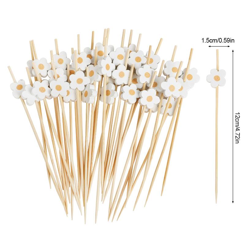 

100pcs Daisy Flower Food Picks Disposable Dessert Fruit Forks Kids Birthday Party Cake Decoration Wedding Baby Shower Supplies