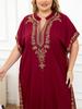 EDOLYNSA Embroidered Red Kaftan Women's Fashionable Robe Boho V-neck Batwing Sleeve Beach Maxi Dress Holiday Cozy House Robe