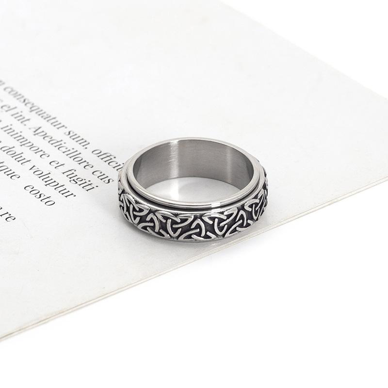 

Вращающееся кольцо из титановой стали с узлом трикветра Viking Jewelry Norse Symbol Регулируемая лента No. 7