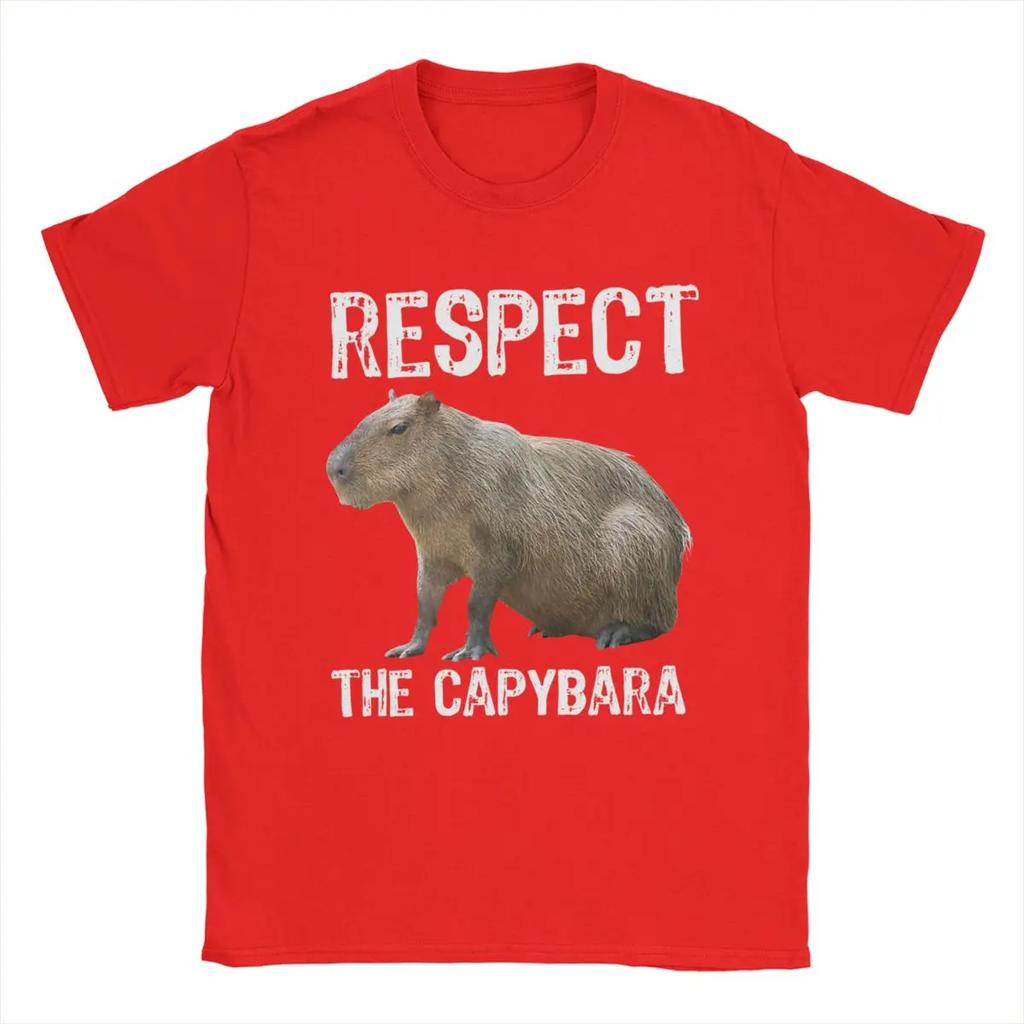 Respect The Capybara Men's T Shirts Funny Tee Shirt Short Sleeve Crewneck T-Shirts 100% Cotton 6XL Clothing