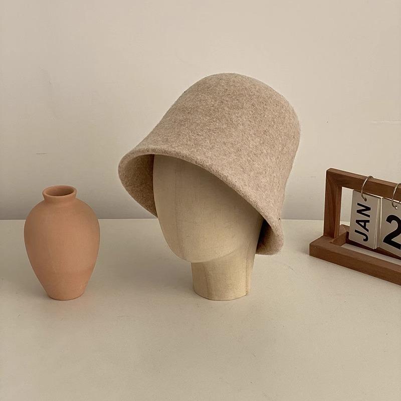 Pălărie coreeană tip bucket din lână simplă pentru femei, pentru toamnă și iarnă, care pune în valoare fața, față mică, cap mare, pălărie de pescar, nouă pălărie neagră tip bazin