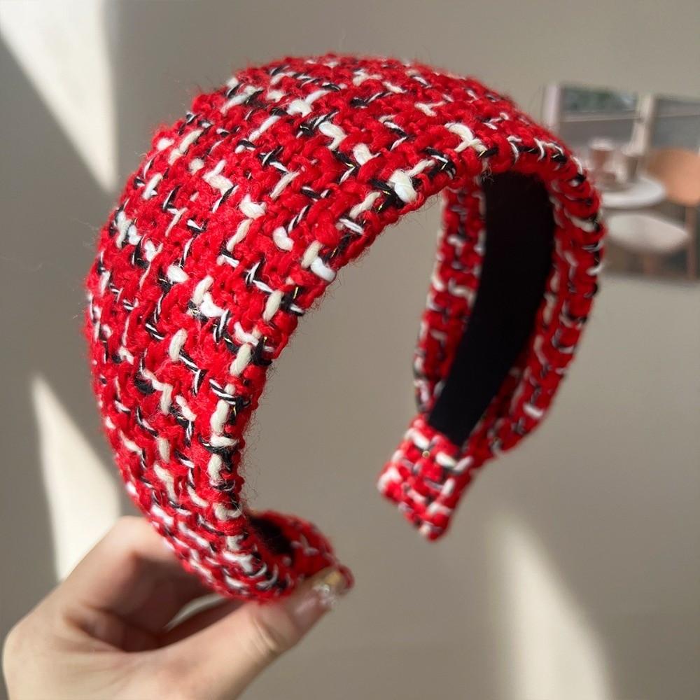 Handmade Craftsmanship Hair Hoop Tweed Fabric Wide Headband Elegant Anti-Slip Headband Daily Use