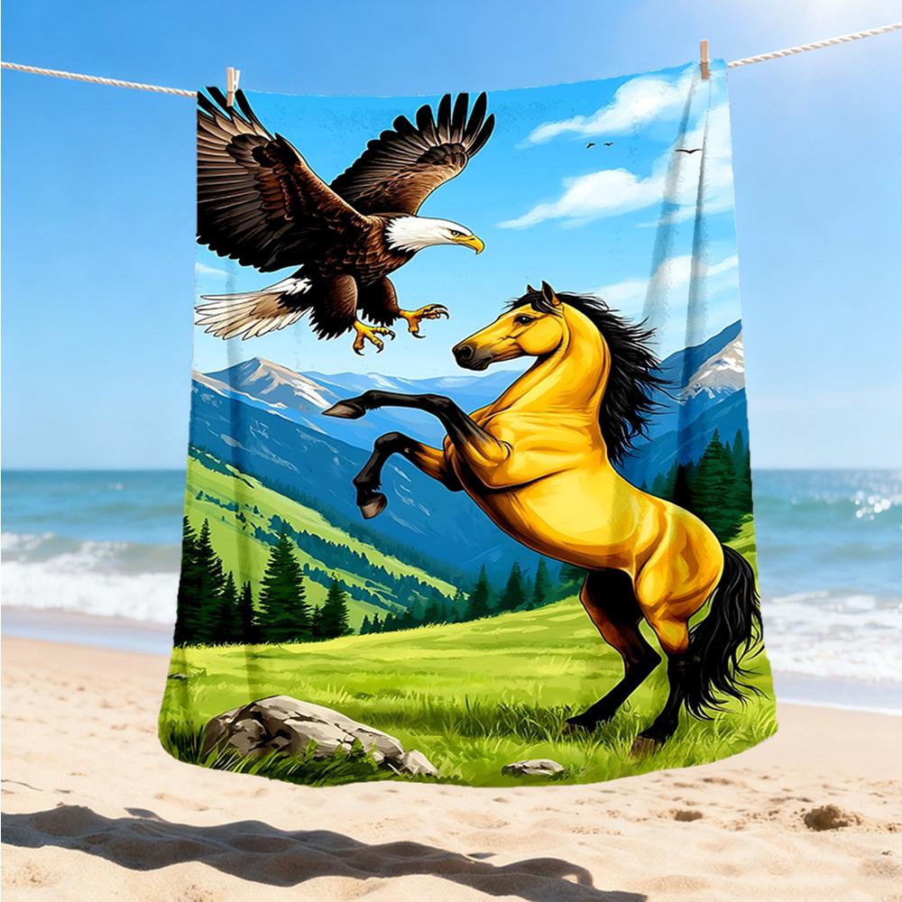 1pc Eagle Horse Throw Blanket Polyester Fiber, Lightweight Flannel, Soft & Warm, All Season Use for Outdoor, Camping Digital Print
