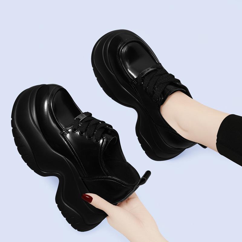 Thick-soled Loafer Patent Leather Women's Spring and Autumn New High Heel British Style Single Shoes Black Summer Leather Shoes Sponge Cake