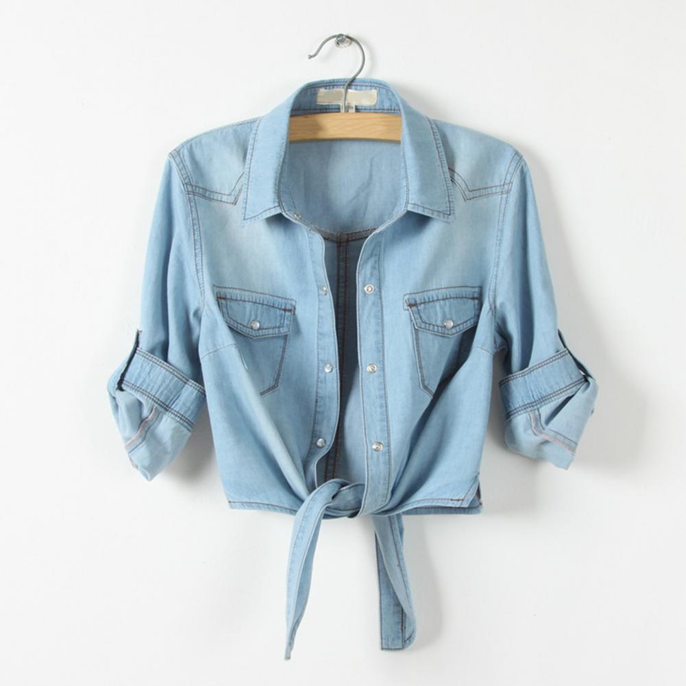 Giacca di jeans con nodo allacciato, lunghezza cropped, tipo corto, monopetto, allacciatura con lacci, camicia di jeans con nodo allacciato, jeans blu, cardigan, giacca da donna
