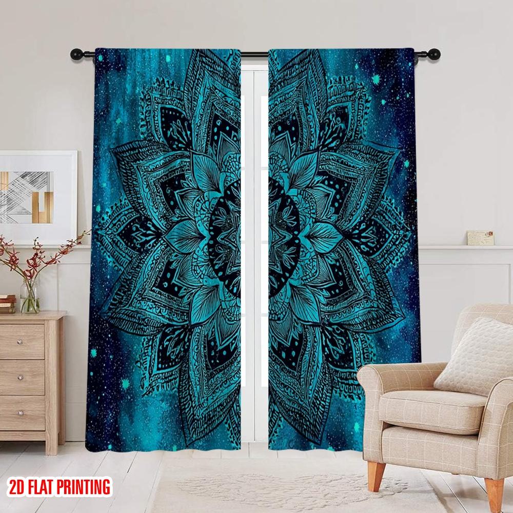 Set Of 2 Flat Printing Curtain Flower Fabric Without Electricity Versatile Use Classroom Office Polyester Machine Washable Perfect For