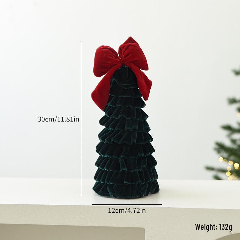 Velvet Layered Christmas Tree Ornament with Red and Green Bow for Festive Decoration