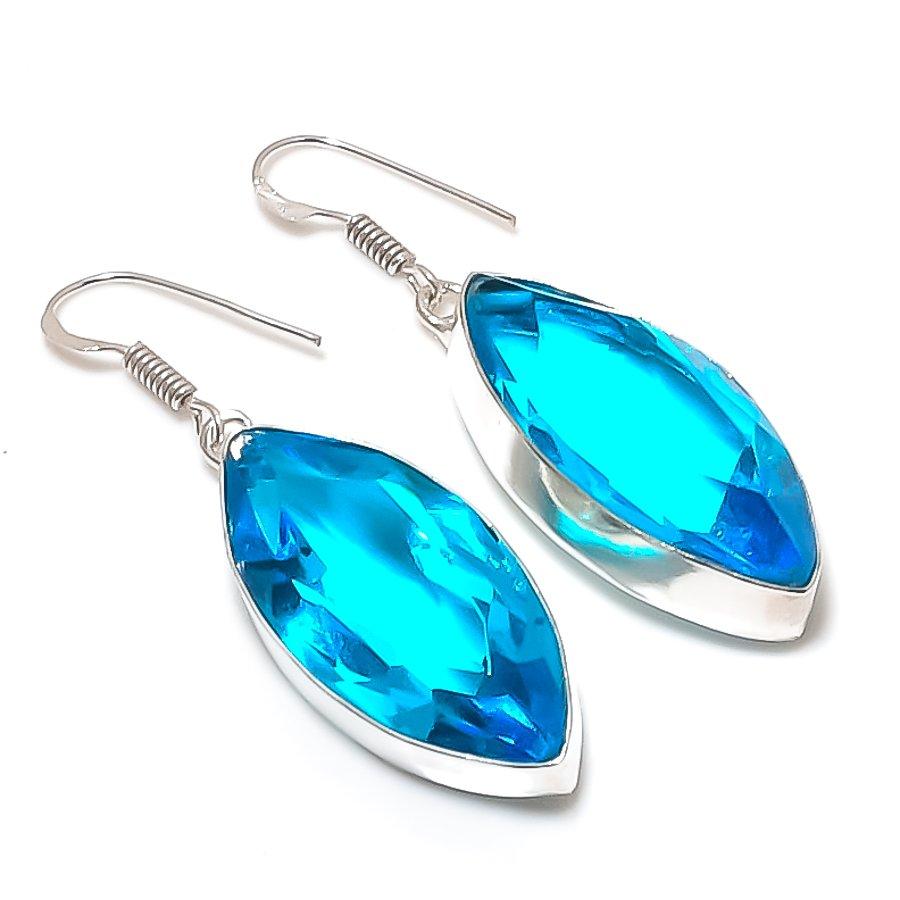 

Natural Swiss Blue Topaz Gemstone 925 Sterling Silver Jewelry Earring 2.05 AE-11952