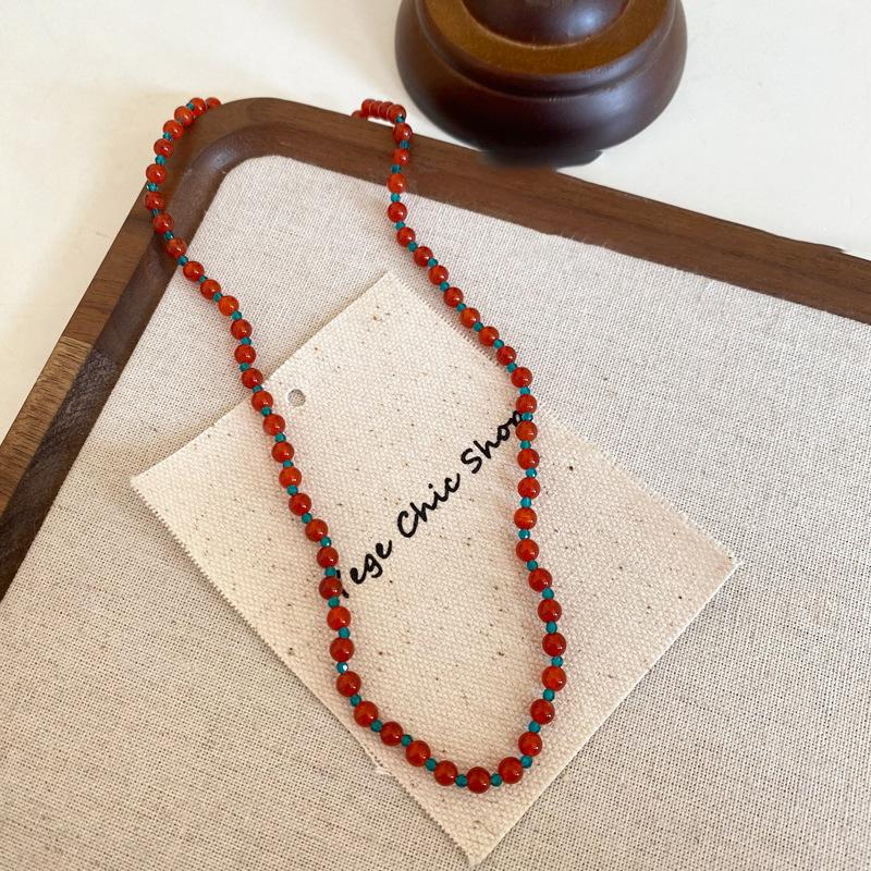Retro Exquisite Red Blue Contrast Colorful Beaded Necklace For Women Girls Light Luxury Bracelet Jewelry Accessories Gifts