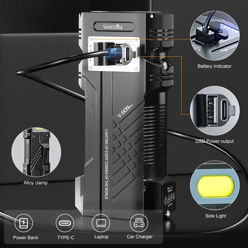 X609 Flashlight 12000Lm The Most Powerful LED Flashlight Rechargeable Flashlight Tactical Light Long Gun Light Camping