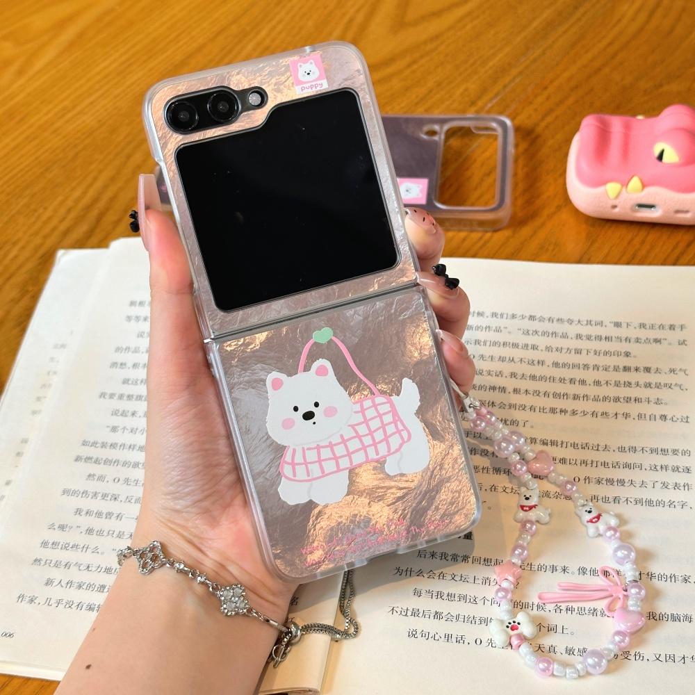 Süße Cartoon-Katze Handgelenkketten Hülle für Samsung Galaxy Z Flip 6 5 4 3 Zflip Flip6 Hund Aurora Buntes Armband Ins Koreanische Hülle