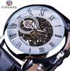 Forsining Orologio meccanico scheletrato in pelle con incisione cava con logo 3D, cassa in oro nero, marchio di lusso da uomo Heren Horloge