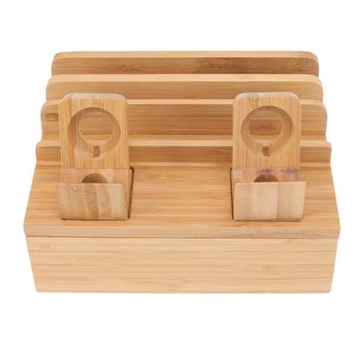 Bamboo Charging Station Multifunction 5 Ports Charging Station Rack for Phones Tablets Watches