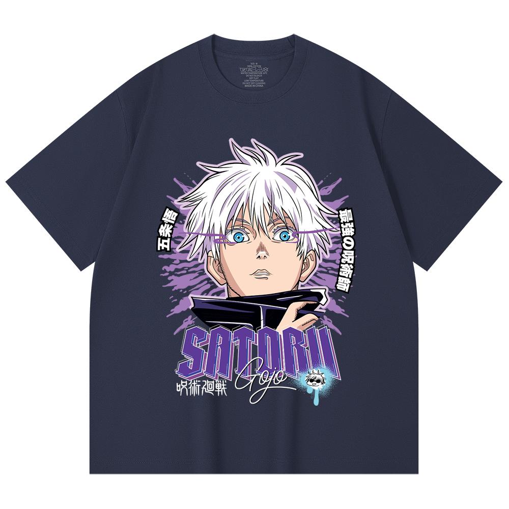 230 Gsm 100% Cotton Jujutsu Kaisen V27 Gojo Print Unisex Heavy Cotton T Shirt