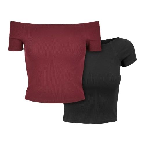 Urban Classics Womens/Ladies Ribbed Off Shoulder T-Shirt (Pack of 2)