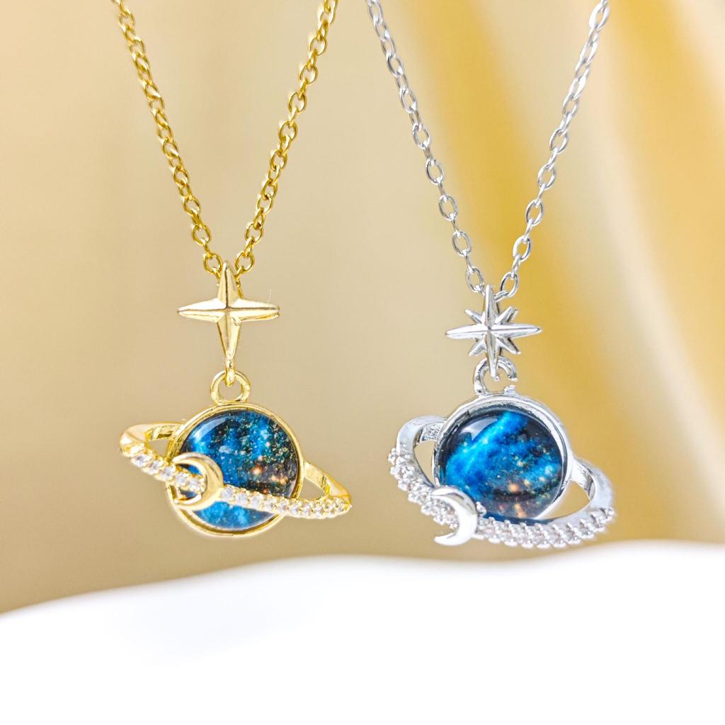 Elegant Blue Zircon Moon Pendant Necklace - Luxury European & American Design