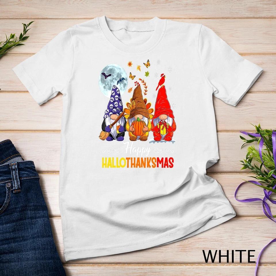 Halloween Thanksgiving Christmas Happy HalloThanksMas Gnomes Unisex T-shirt 12 S