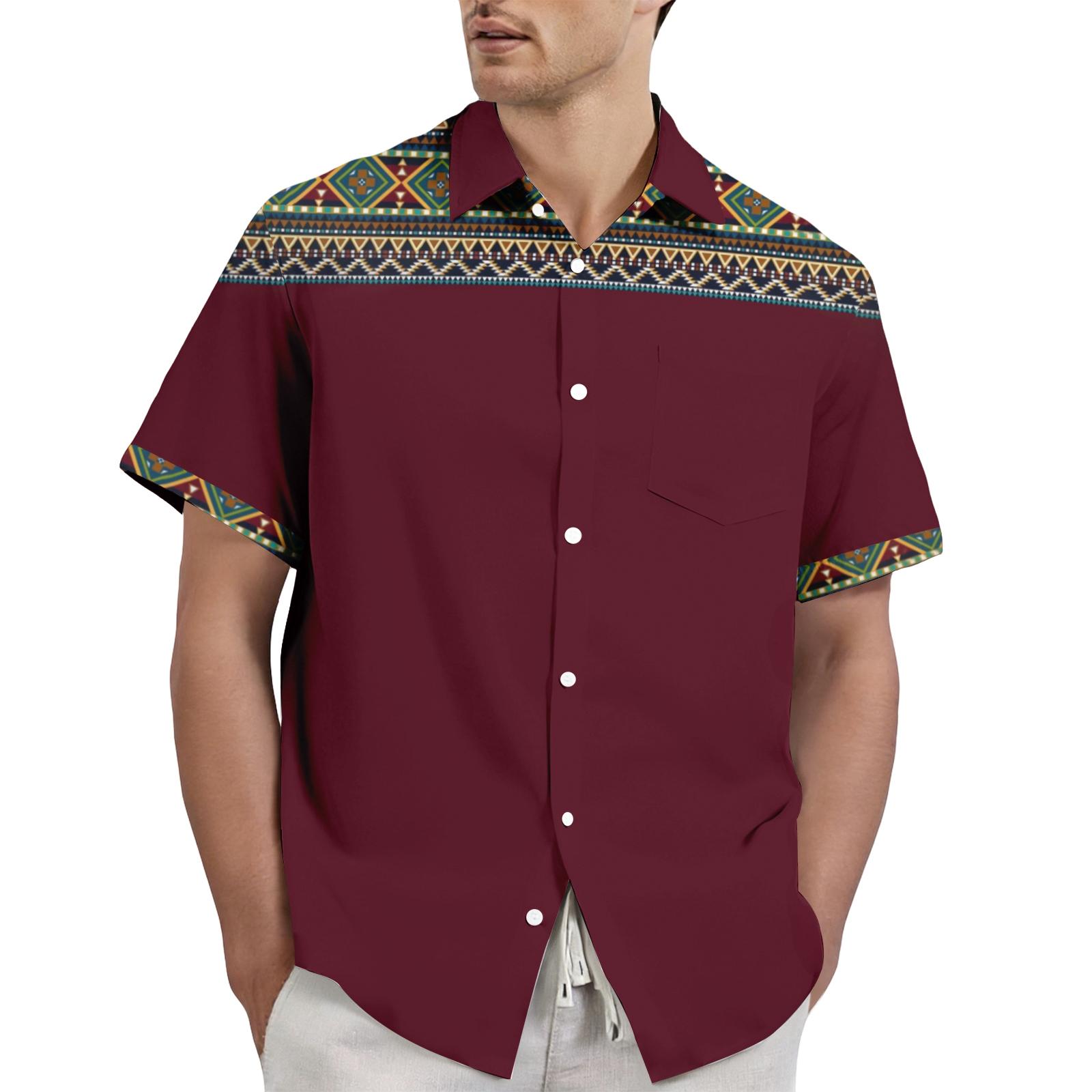

Men s casual stylish retro texture printed shirt - Men s lapel short-sleeved button-up shirt XXL