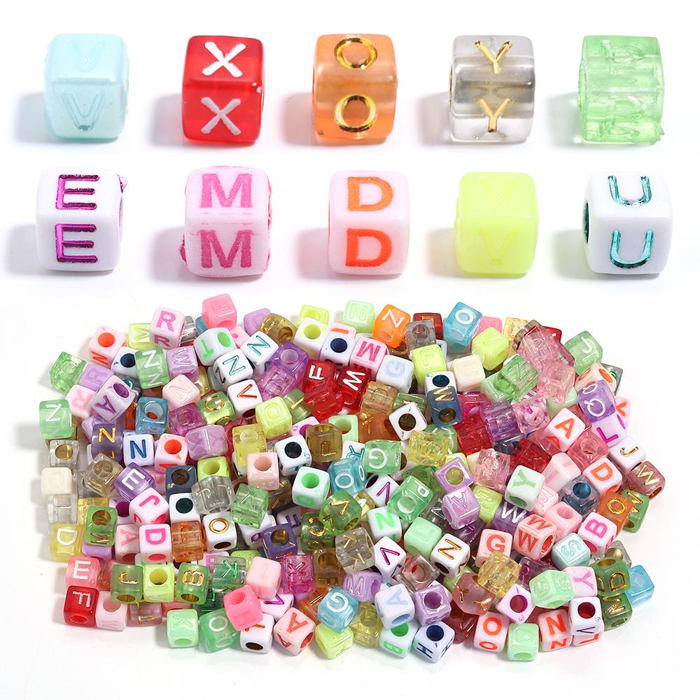 100pcs/lot 6mm Acrylic Square Alphabet Beads Colored Loose Plastic Letter Beads For DIY Bracelet Necklace Jewelry Accessories