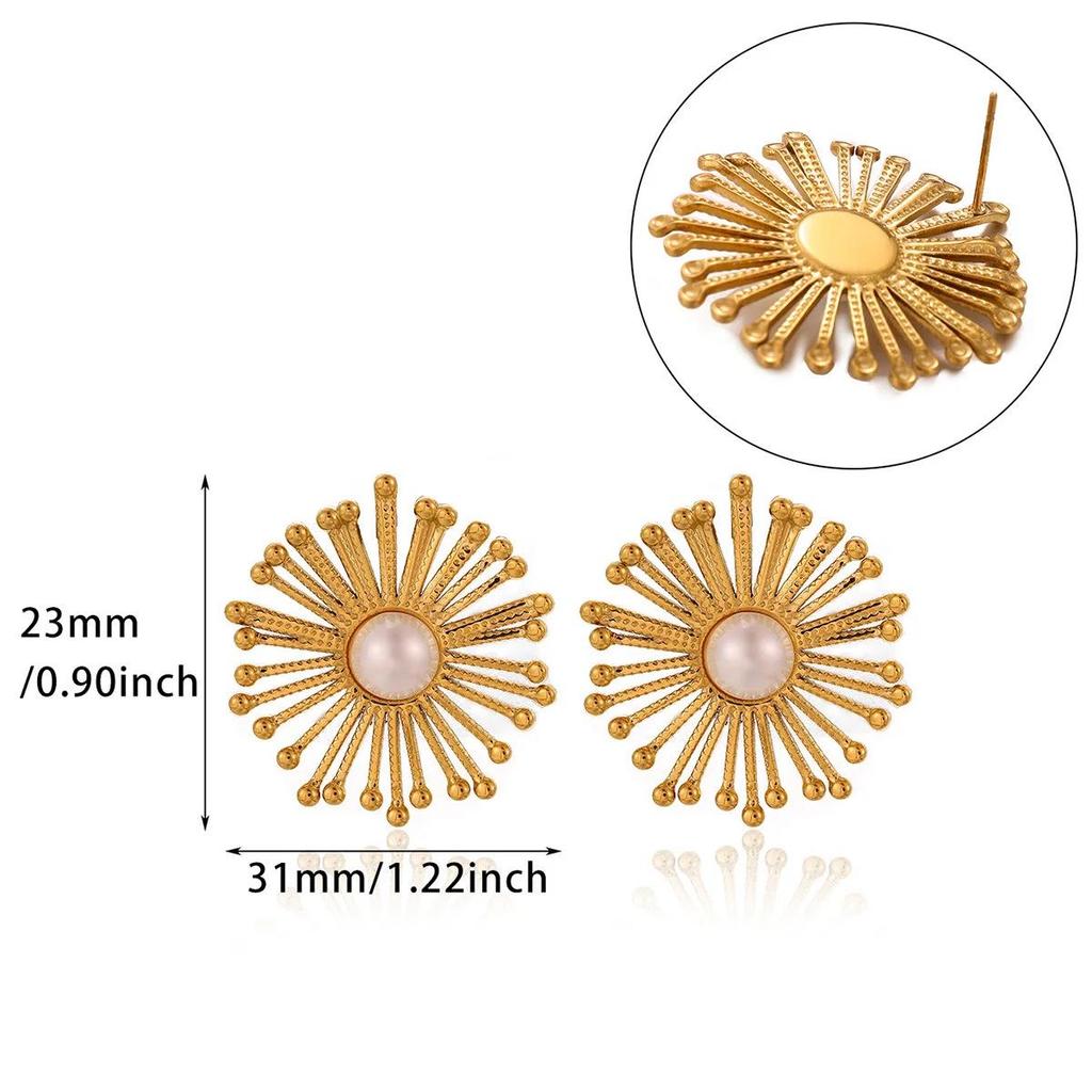 18K Gold-Plated Pearl Flower Stud Earrings - Retro French Style