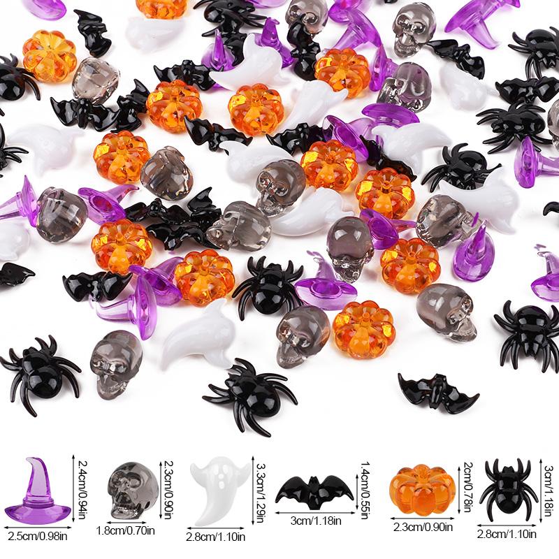 

50/100 шт. Хэллоуин Мини Акриловые Украшения Голова Черепа Шляпа Ведьмы Тыква Настольный Конфетти для Вечеринки на Хэллоуин Домашнее Украшение Поделки 50pcs