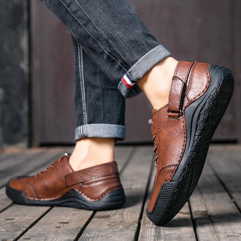 Leather Men Sneakers Flat High Quality Causal Men Shoes Boat Shoes Mesh Breathable Hiking Shoes