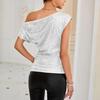Women Tops Off-Shoulder Skew Collar Shiny Sequins Pullover Tops Soft Elastic Regular Fit Gown Tops Party Wear