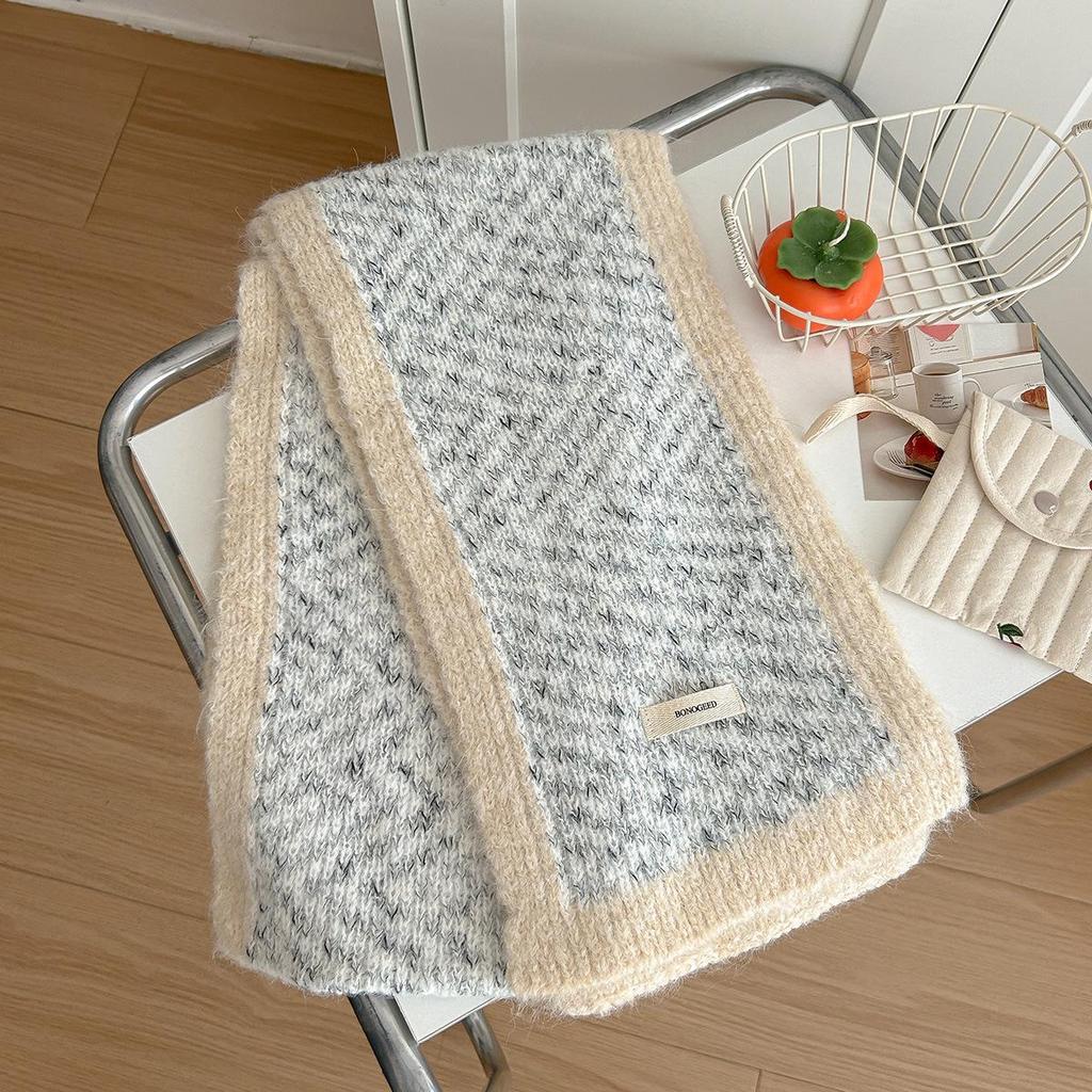 Women's High-End Blue Wool Scarf: Versatile Winter Fashion, Warm Snood, Korean Style Trend
