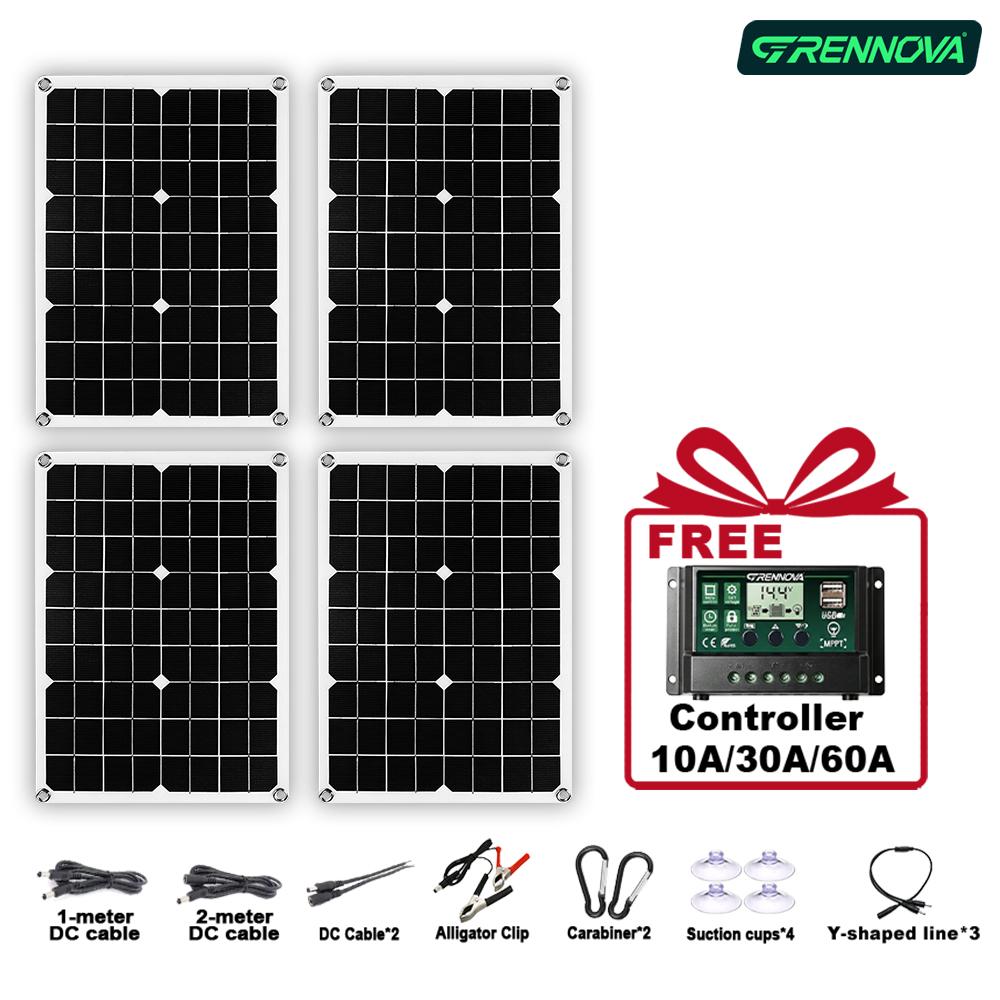 RV Camping GRENNOVA 40W Solar Panel 1-4PCS ( Free 60A Controller Dual USB DC ) User-friendly Outdoor Charging Kit Travel Farm 4