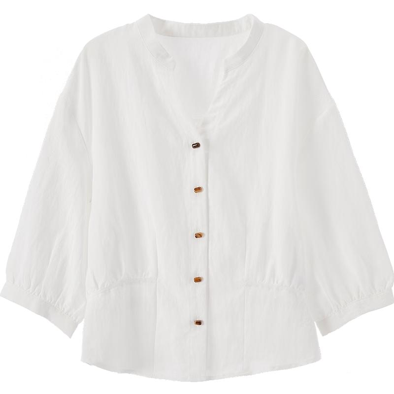 Baitou Women s Lyocell Linen V-Neck Summer Shirt M