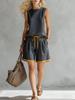 2026 European & American Sleeveless Color Block Wide-Leg Pantsuit - Summer Casual Fashion Two-Piece Set for Women